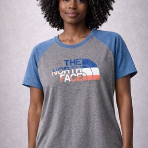 The North Face Women's Women’s Raglan Logo Gray and Blue Short Sleeve Tee